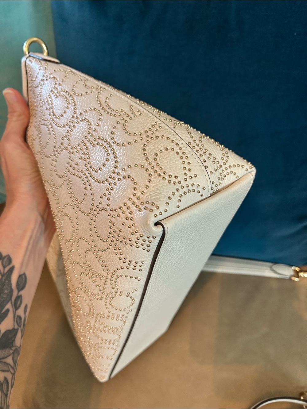 COACH Laurel Shoulder Bag with Signature C Gold Rivets Pattern in Chalk - Picture 7 of 12